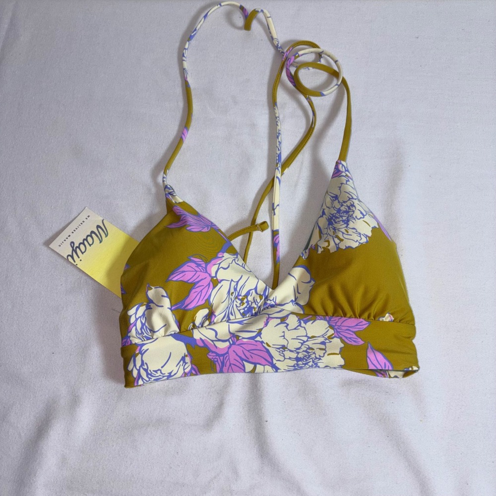 Maaji Bikini Top Medium Olive Floral Triangle Halter New PT7000SET789MD